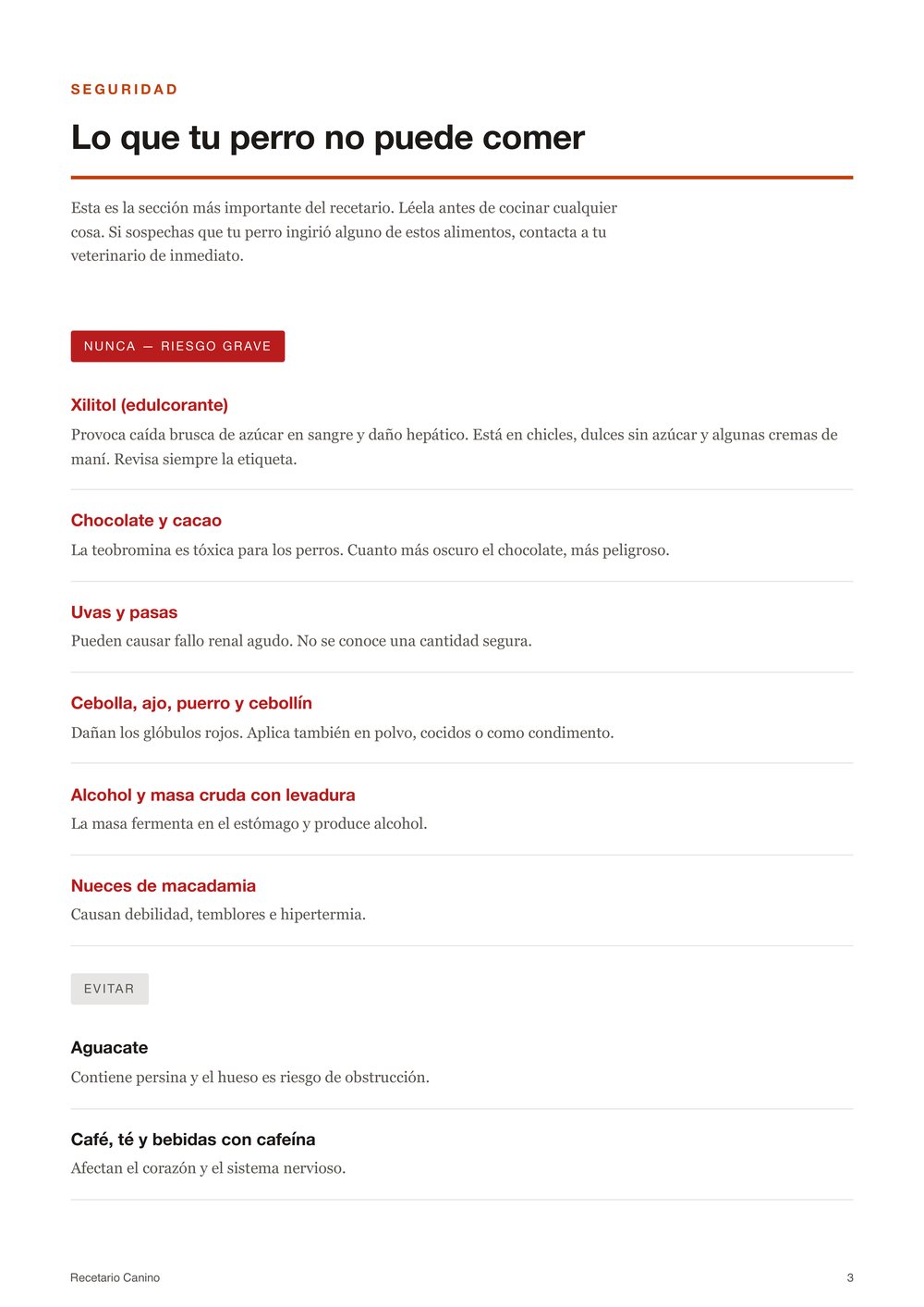 Lista de alimentos prohibidos con el motivo de cada uno