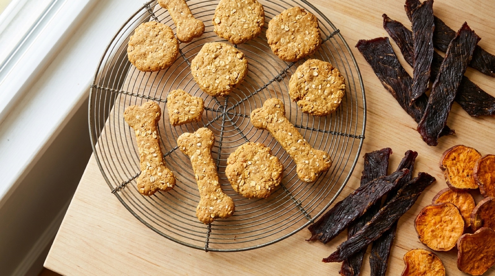 Galletas y tiras deshidratadas caseras para perros